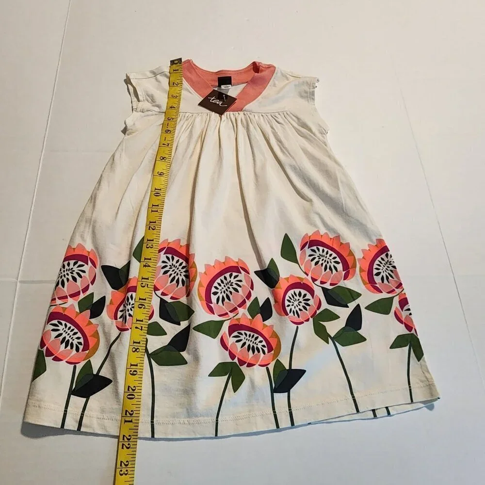 Tea Collection sz 4 girls summer sleeveless dress flower applique